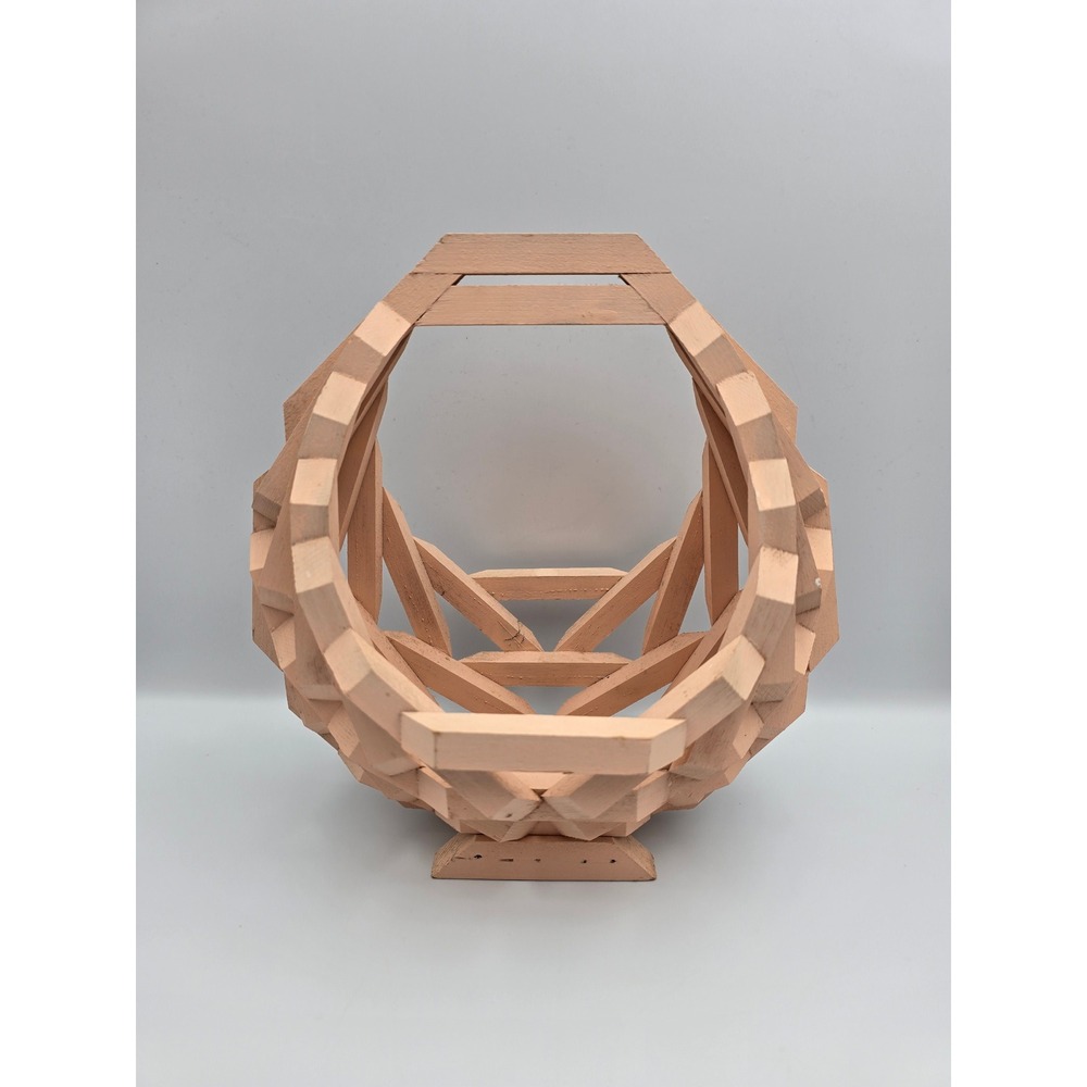 Unique Geometric Wood Basket Handmade Decorative Accent Piece